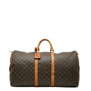 LOUIS VUITTON Authentic Brown Monogram Leather Keepall 60 Boston Bag